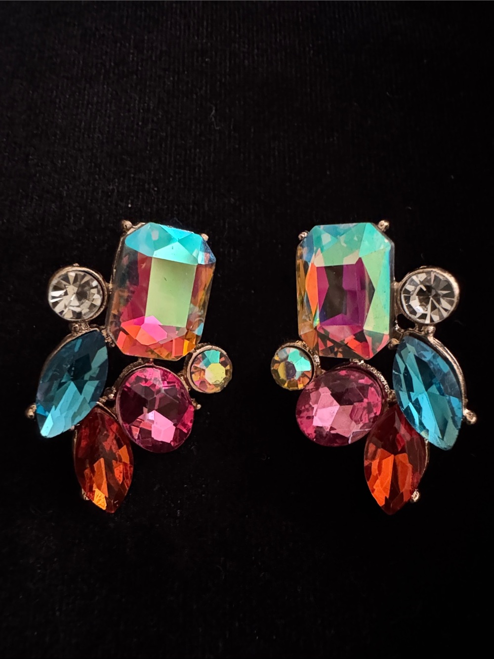 Multicolor Crystal Statement Earrings - Vibrant Pink & Blue - Picture 1 of 1